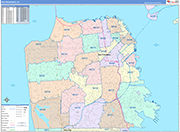 San Francisco  Wall Map Color Cast Style
